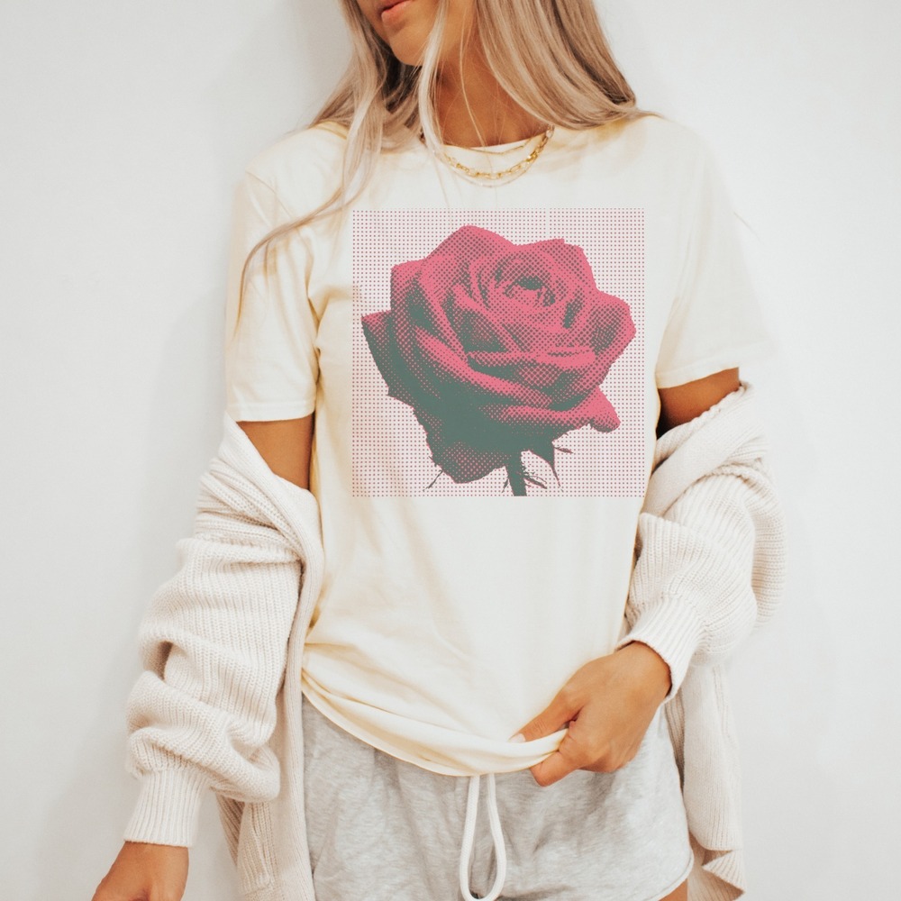 Halftone Rose Graphic Tee Pop Art Flower Design